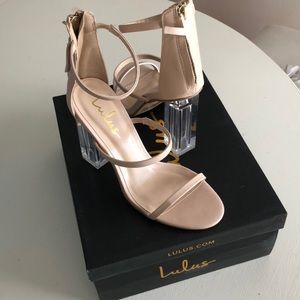 Clear heel strappy nude heels